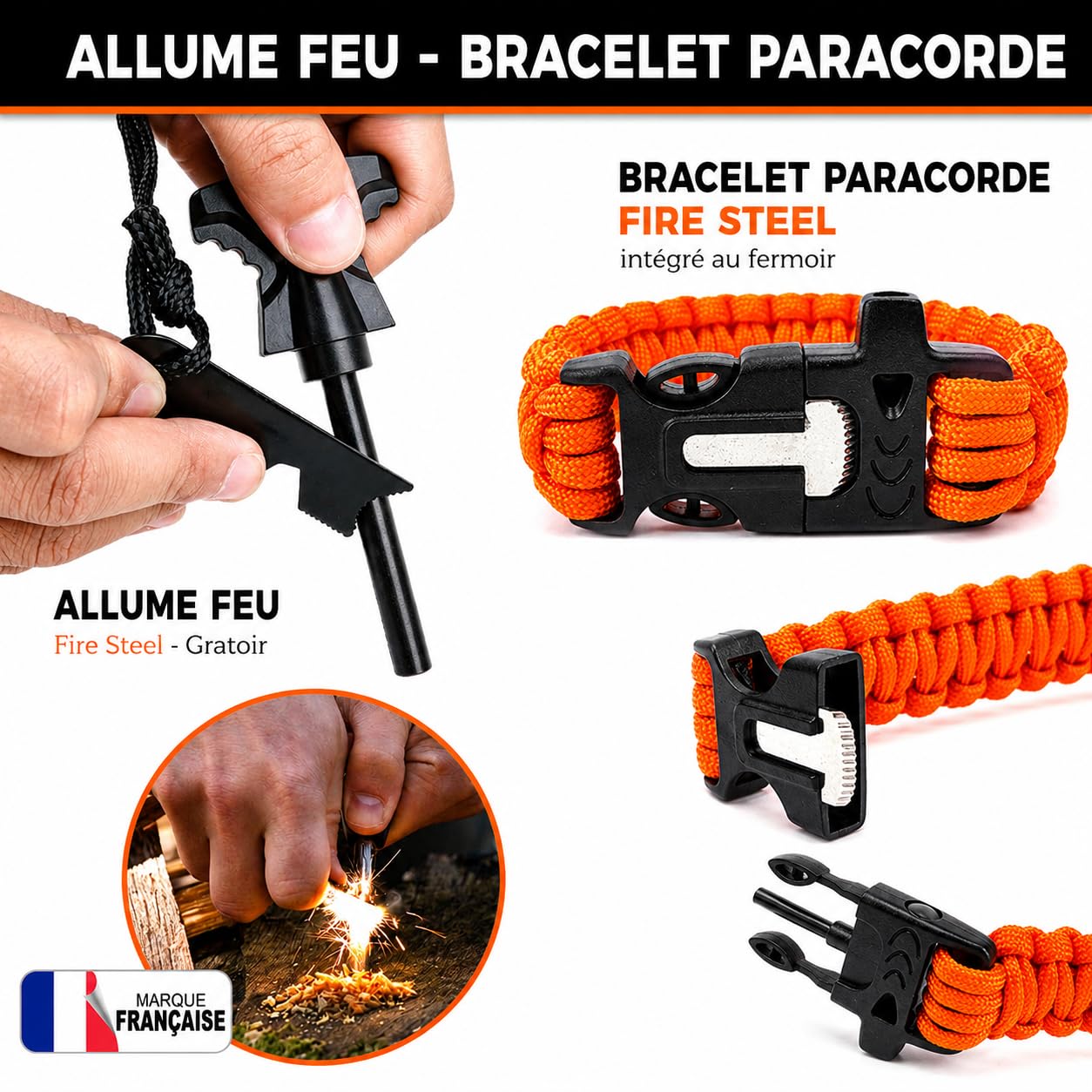 Kit de Survie Complet 17 en 1 Compact, Équipement de Survie d’Urgence conçu en France pour Randonnée, Bushcraft, Camping, Pince Multifonctions, Trousse de Secours, Boussole, Couverture de Survie