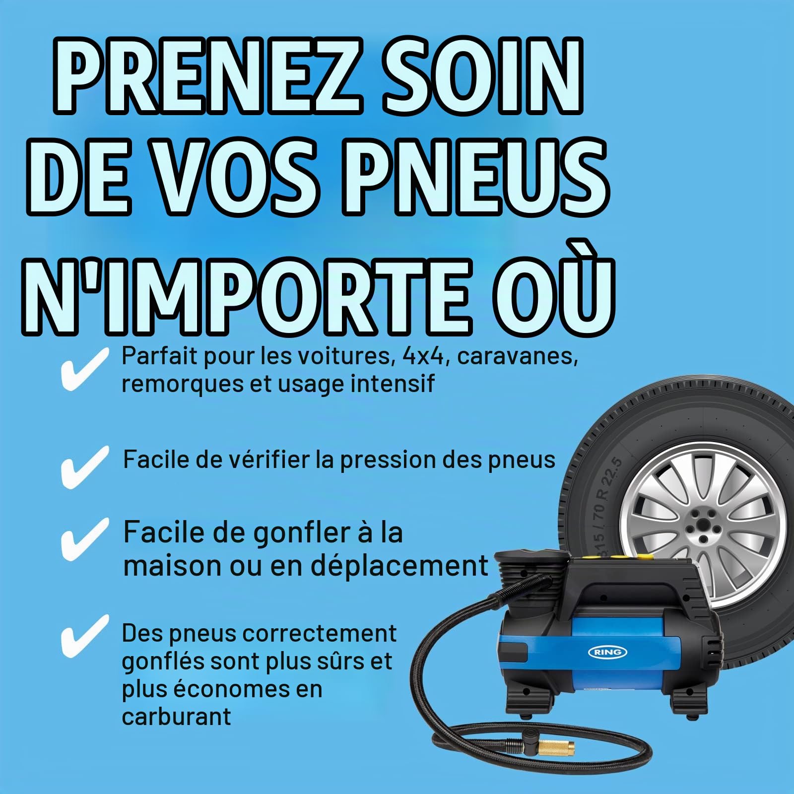 Compresseur pneumatique digital programmable - 12VDC - 180W pour 4 x 4