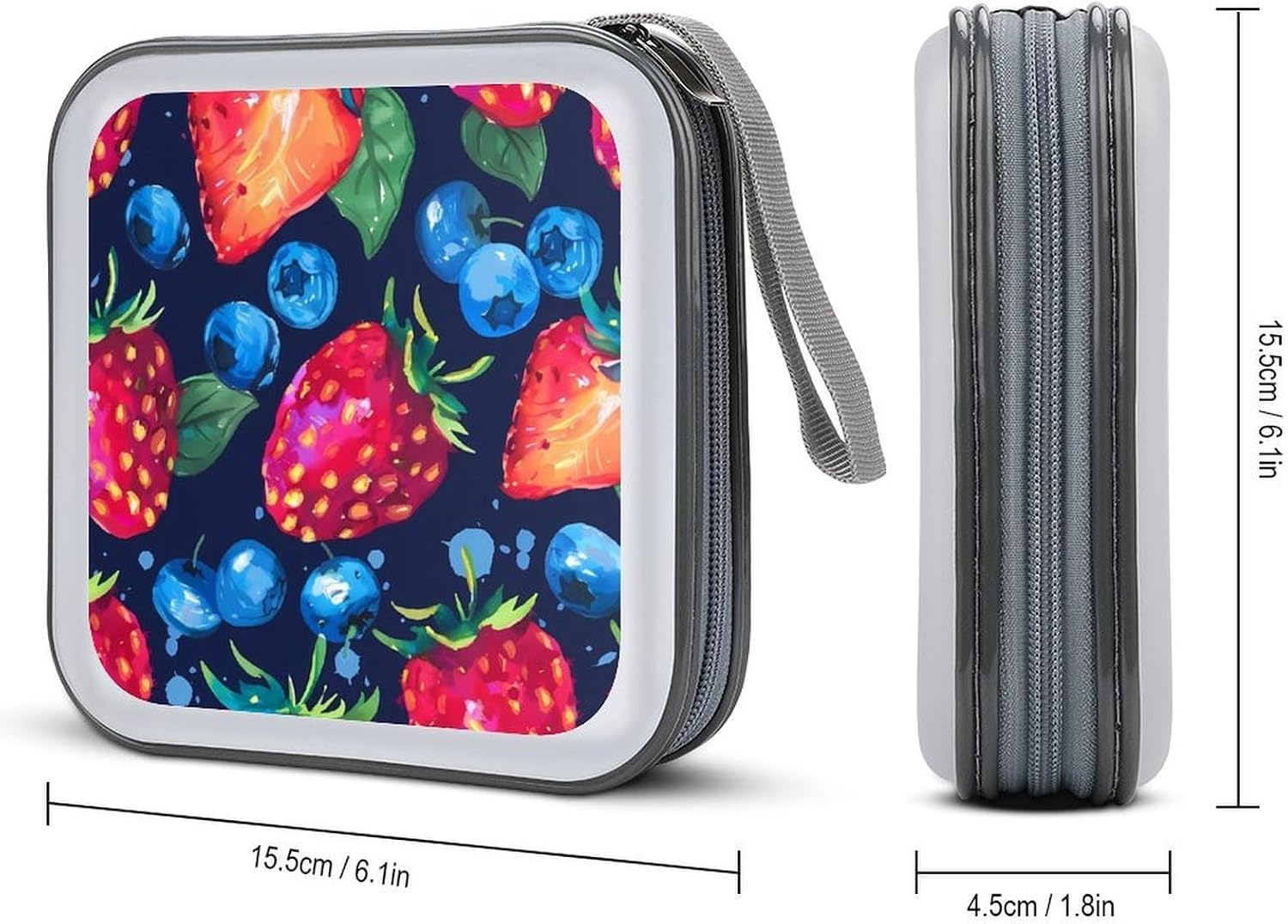 Hand Drawn Strawberry Blueberry CD Case DVD Storage Holder Binder 40 Capacity