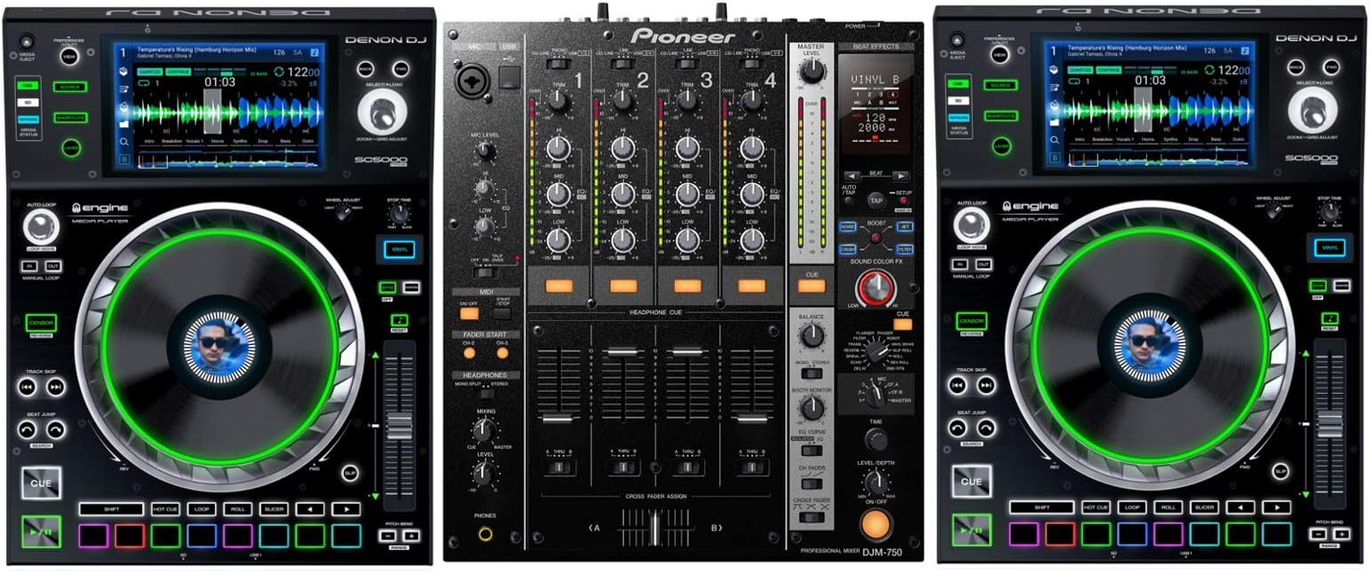 Denon DJ SC5000 + Pioneer DJM-750 Mixer Bundle