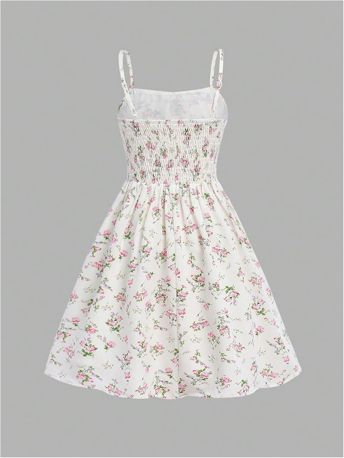 Girl's Floral Print Summer Dress Bowknot Ruched Bust A Line Cami Dress High Waist Ruffle Hem Cute Sun Dresses - Image 4