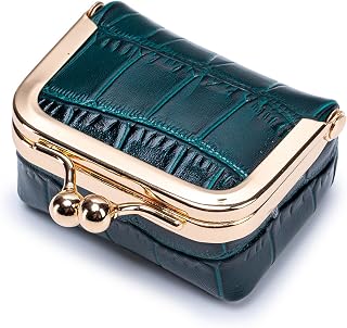 Travel Jewelry Organizer Case, Black Crocodile Pattern Leather, Small Portable Jewelry Box with Kiss Lock Clasp, mini Jewelry Roll for Women girl (Dark Green, S)