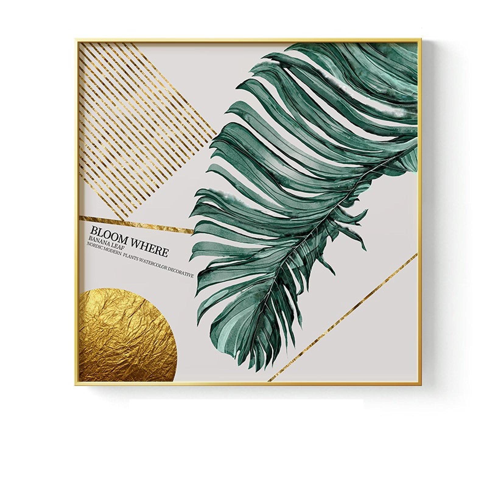 Lienzo Arte de la pared Acuarela Hojas Pinturas Planta Carteles nórdicos e impresiones con marco Imagen Decoración moderna para el hogar 50x50cmx2pcs marco interior