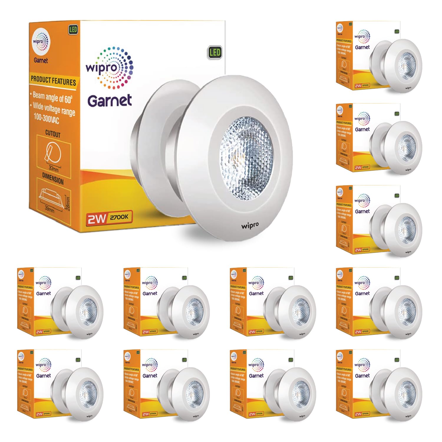 wipro Polycarbonate Garnet 2W LED Integrated Spotlight|Warm White