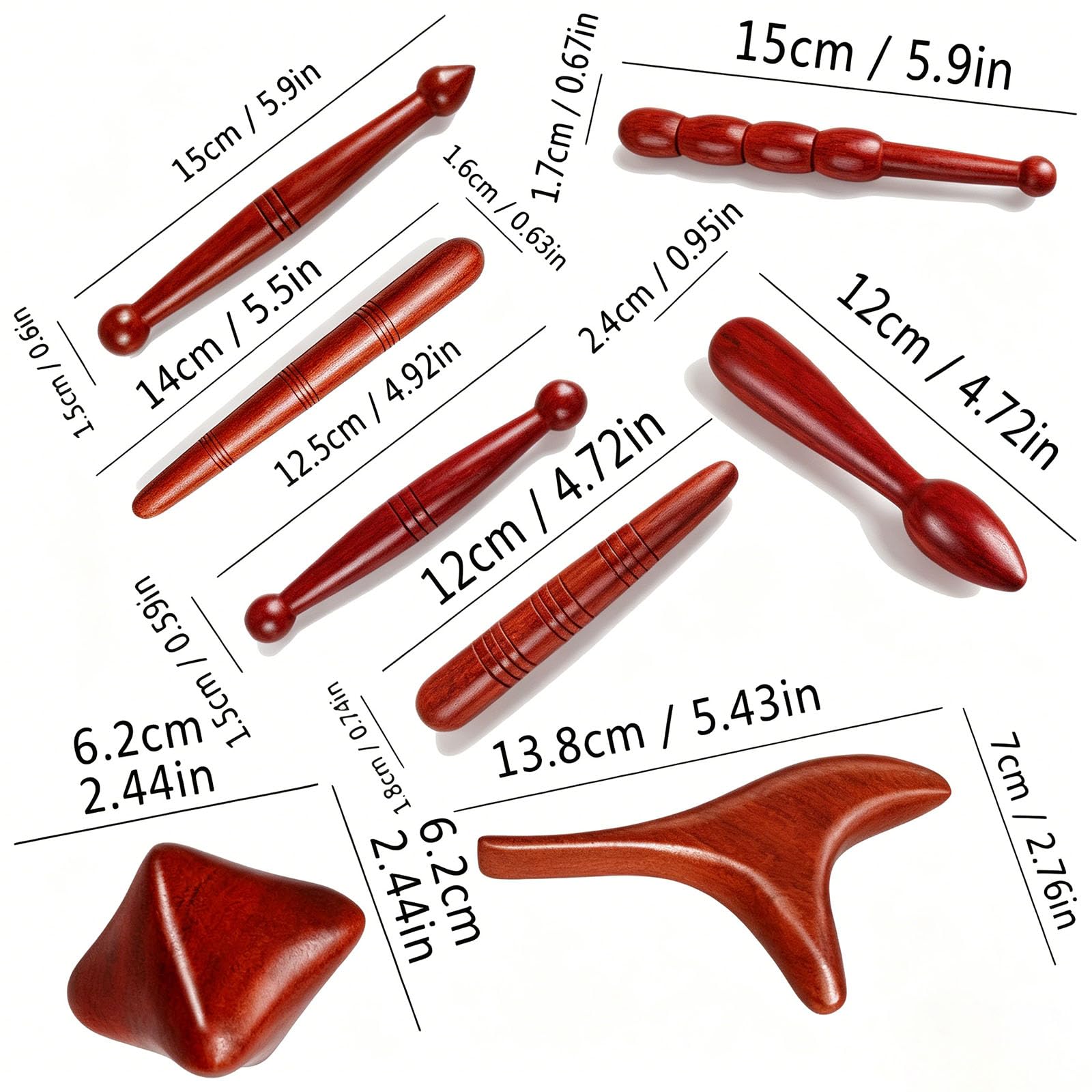 Rosewood 8 sztuk pałeczek do masażu, drewniany kij do akupresury, drewniany pręt do akupresury, urządzenia do masażu z drewna palisandrowego, do masażu ramion, ucisku pleców i nóg, odprężania mięśni