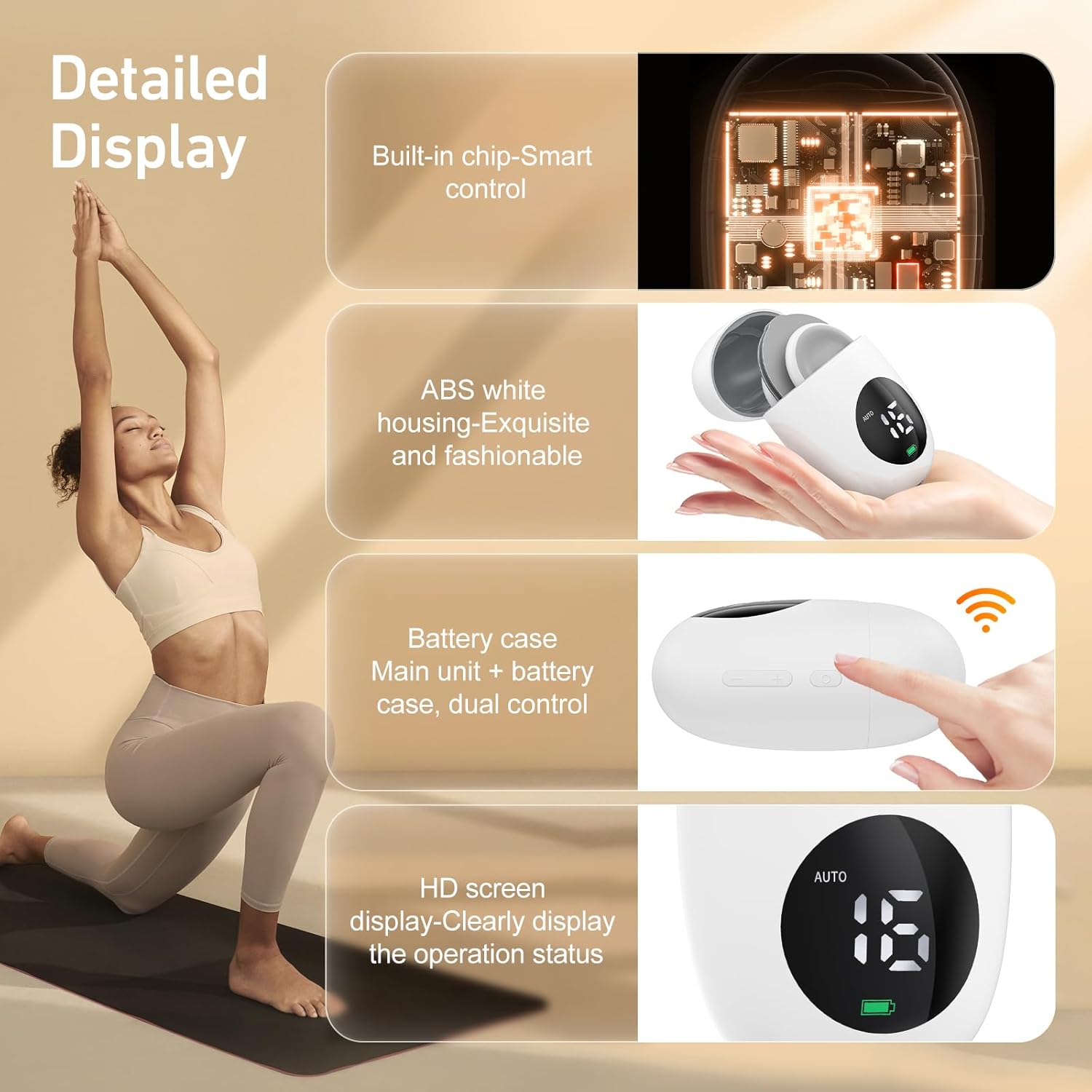 Wireless TENS Unit, Health Expert,Protable Massager,Muscle Stimulator with LCD Screen and Charging Box