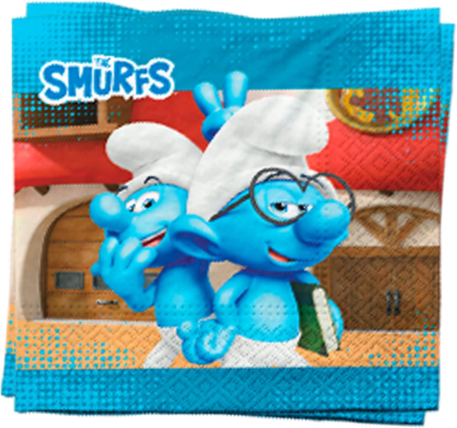 Party Factory `Smurfs' 20 paper napkins, 12.9x12.9 inch, colorful, 3-ply, disposable napkins for kids birthday or theme party