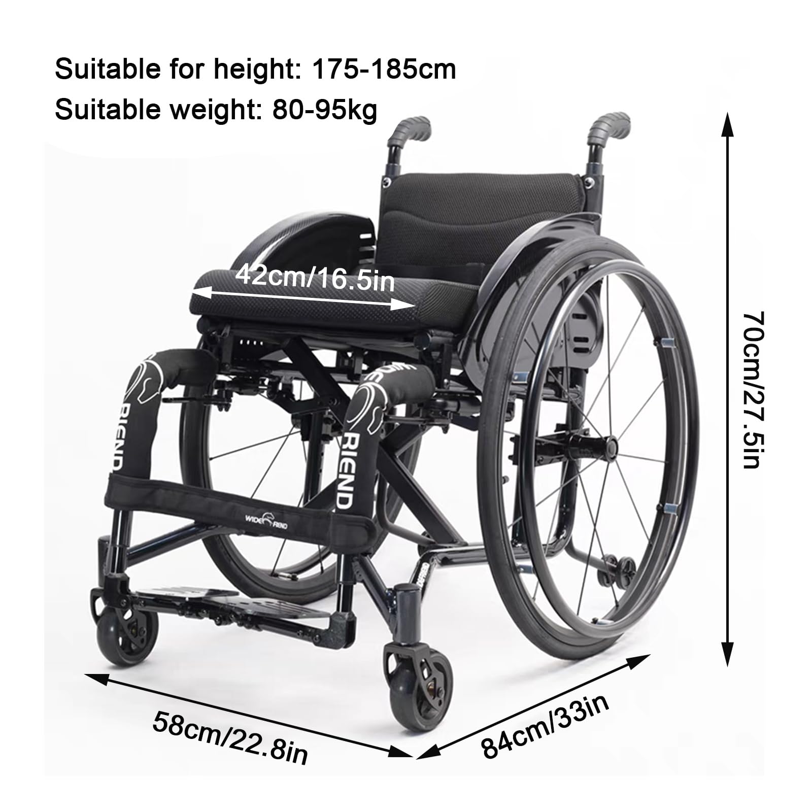 Silla de ruedas deportiva ligera con frenos de mano, aleación de aluminio ultraligera, silla de ruedas manual todo terreno, 24 libras, tamaño adulto