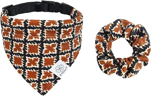 E-Clover Juego de bandana y coletero a juego, ajustable, accesorios para mascotas para perros pequeños y medianos, cachorros, gatos, regalo para