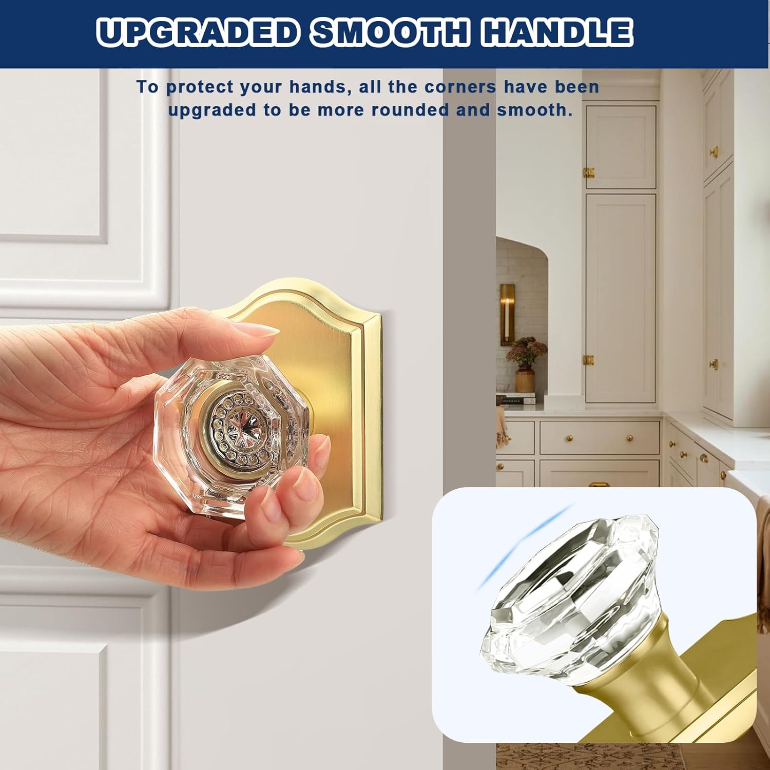 Orger 2 Pack Glass Interior Dummy Door Knobs, Decorative Knobs for Closet/French Doors, Gold Vintage Dummy Door Handles No Drills