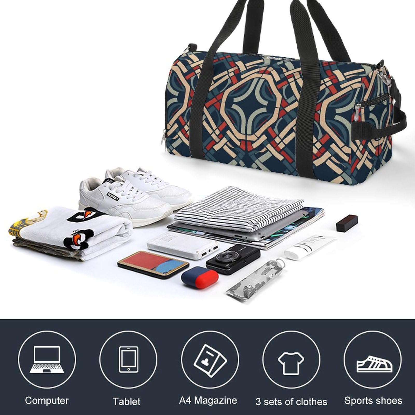 Sporttasche für Damen und Herren, mit Schuh- und Nassfach, Reisetasche, Blau und Weiß, Wochenendtasche, Handgepäcktasche für Schwimmen, Fitness, Workout, Sport, Einheitsgröße, Stil:, Einheitsgröße