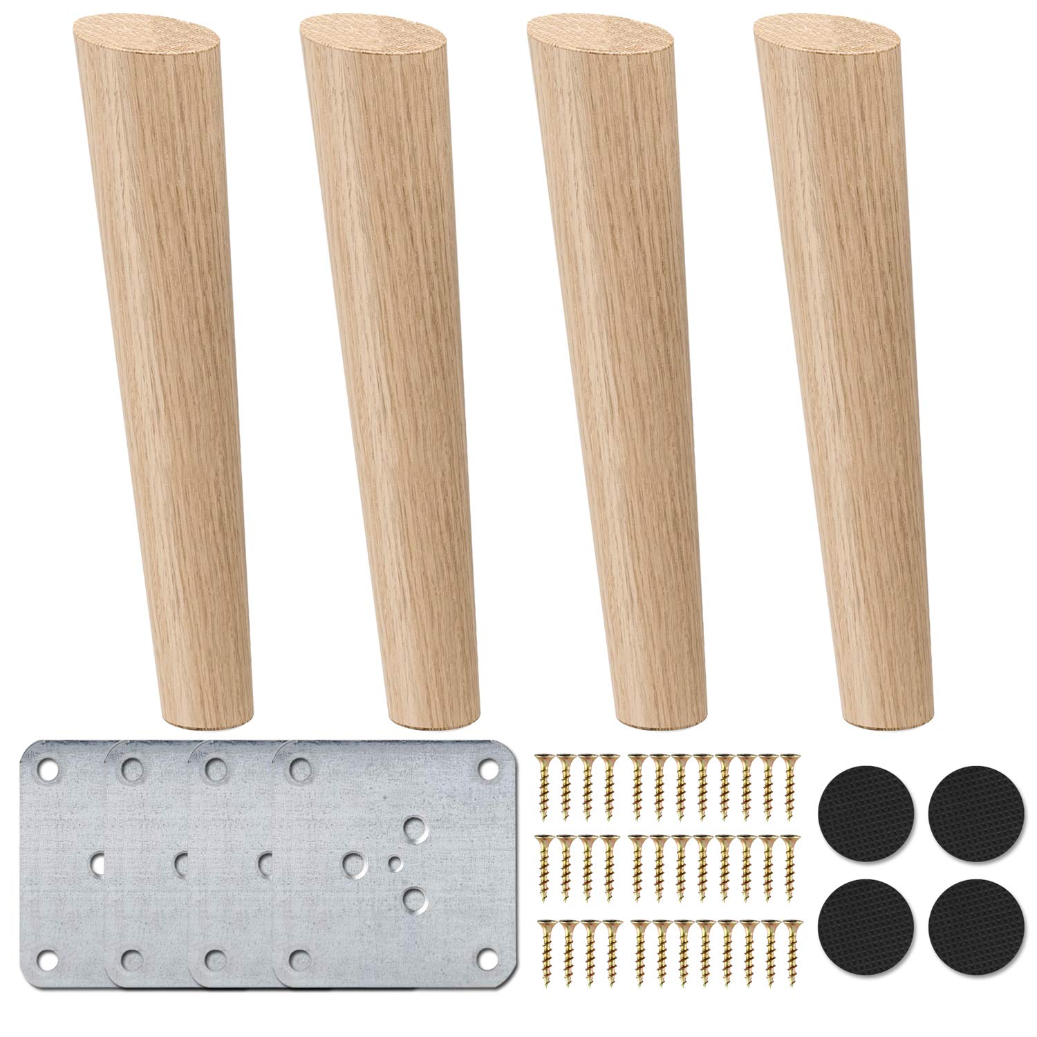 La Vane Oblique Tapered 14 Inch / 35Cm Wooden Furniture Legs, Set Of 4 Solid Wood Furniture Replacement Feet With Mounting Plate & Screws For Sofa Tv Cabinet Bed Dining Table