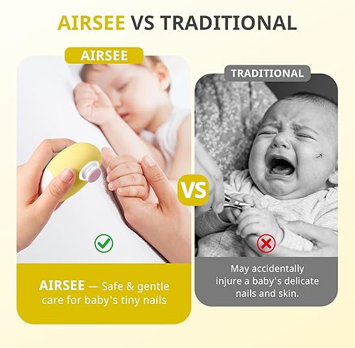 Miniatura 6 de AIRSEE Cortadora de uñas eléctrica para bebés con luz LED, cortaúñas para recién nacidos, lima de uñas eléctrica segura y fácil, juego de cuidado