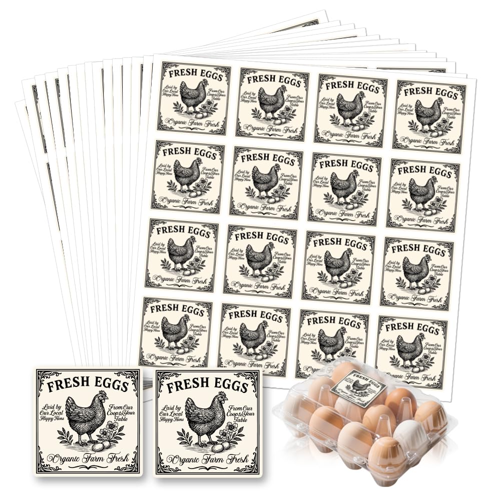 GOMAKERER 320 Pcs 2 Inch Farm Fresh Egg Carton Labels, Square Fresh Chicken Egg Stickers Waterproof Self-Adhesive Stickers for Box Container Carton Farm Supplies
