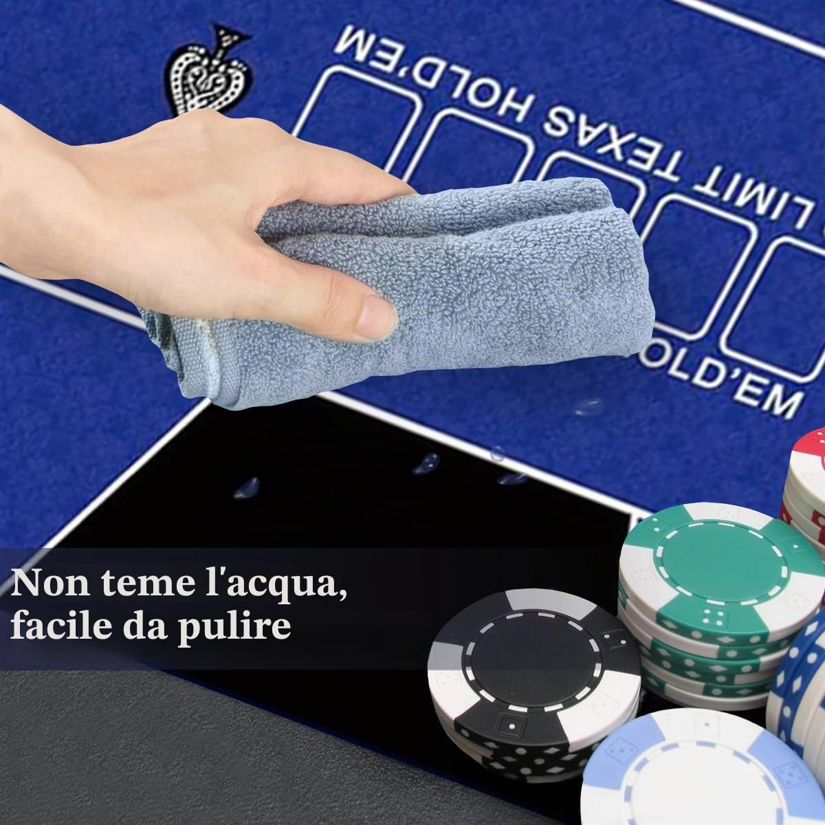 Tappetino da poker professionale, 180 x 90 cm, 8 giocatori, in gomma, portatile, Texas Hold'em, con borsa per il trasporto, per giocare a carte, giochi di poker, blackjack, casinò