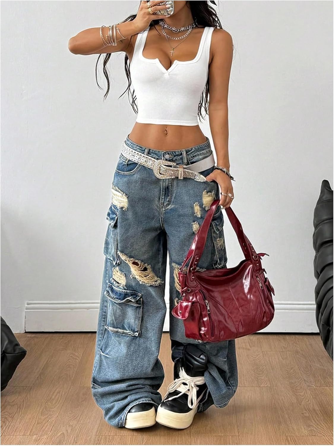 SOLY HUX Women's Sleeveless Ribbed Tank Top Notched Neck Slim Fit Going Out Crop Tops - Image 5