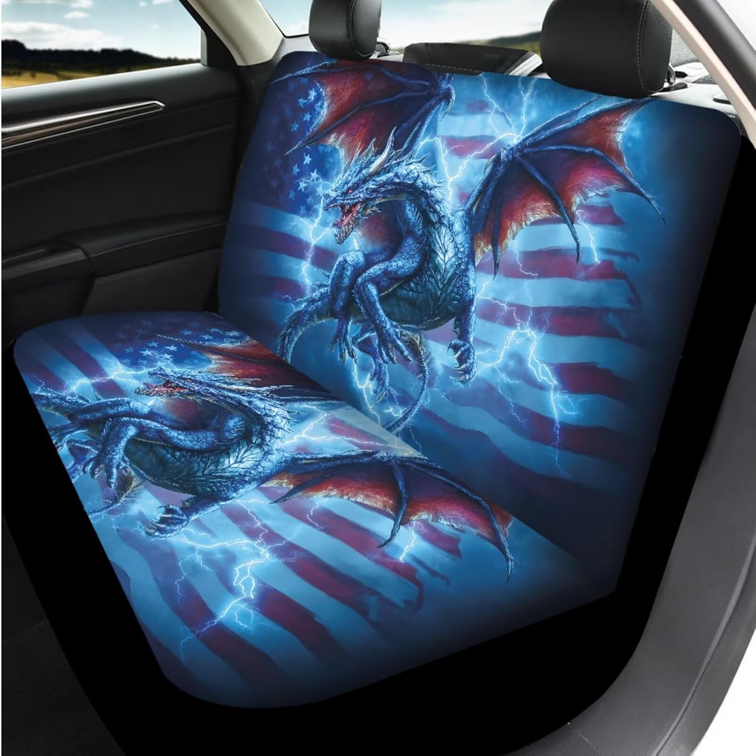 Blue Dragon Car Seat Covers Full Set 14 Pack with Steering Wheel Cover Center Console Cover Head Rest Protector Car Seat Belt Cover Universal Fit for Auto Truck Van SUV