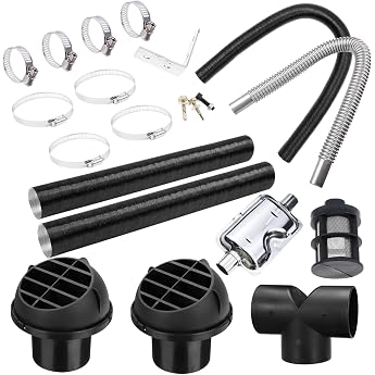 Auxiliary Heater Accessory Kit 75 mm Vent Hose Car Heating Pipe Hot Air Outlet Car Exhaust Silencer Exhaust Hose Clamp Set for Webasto Eberspacher Propex Diesel Heating