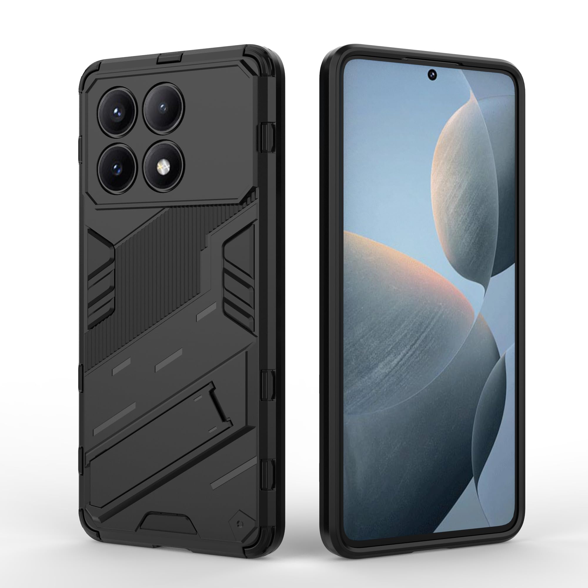DERHAN Cover per Xiaomi Redmi 13 4G / POCO M6 4G con Vetro Temperato [2 Pezzi], Custodia Antiurto con Copertura Scorrevole Della Fotocamera e Supporto - Nero