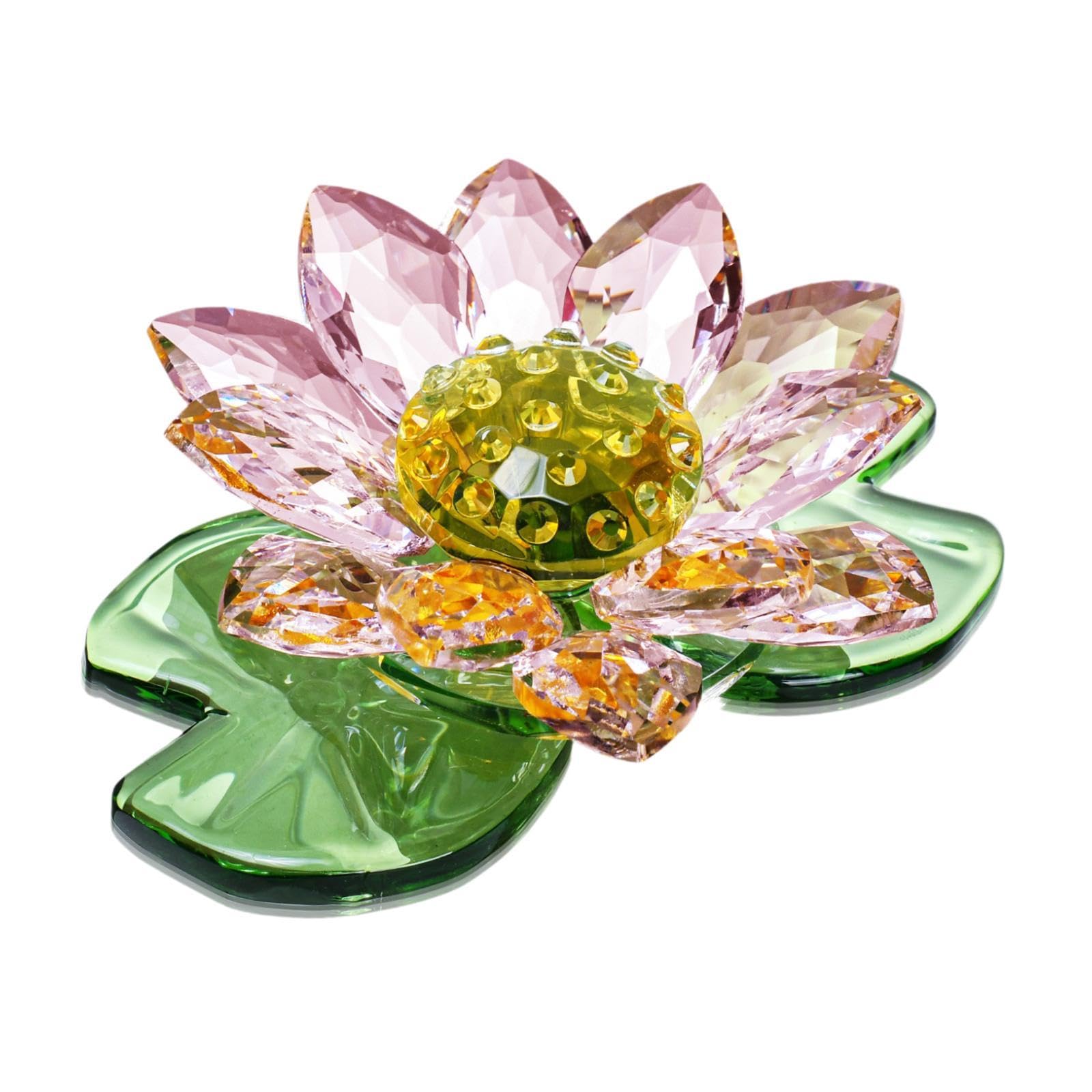 Kuntesetty Figura de Loto con Flores, Adorno para el hogar, Estatua de Loto en Miniatura de Cristal para Centro de Mesa, Novedad para el Armario del Hotel, Rosa