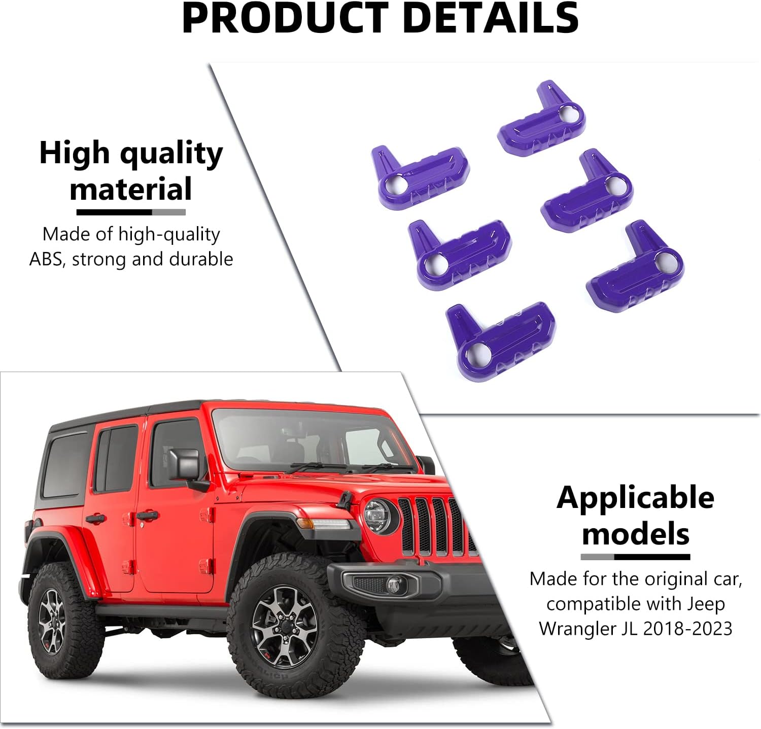 RAZPOY for JL 6PCS Freedom Panel Latch Trim Hardtop Roof Removal Switch Handle Cover Compatible with 2018-2023 Jeep Wrangler JL JLU & Gladiator JT, Purple