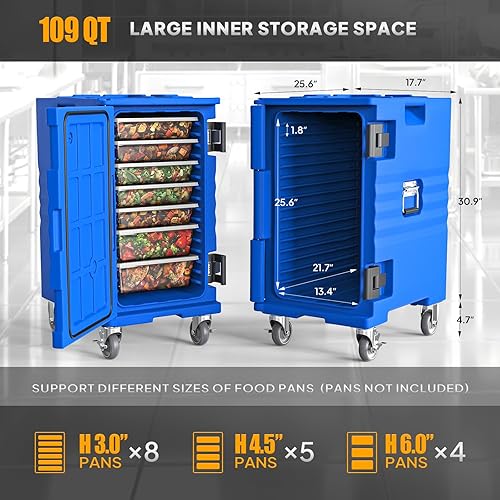 Miniatura 4 de ROVSUN Calentador de alimentos con aislamiento térmico con ruedas bloqueables, hebillas dobles y asas, cajas calientes apilables para catering,