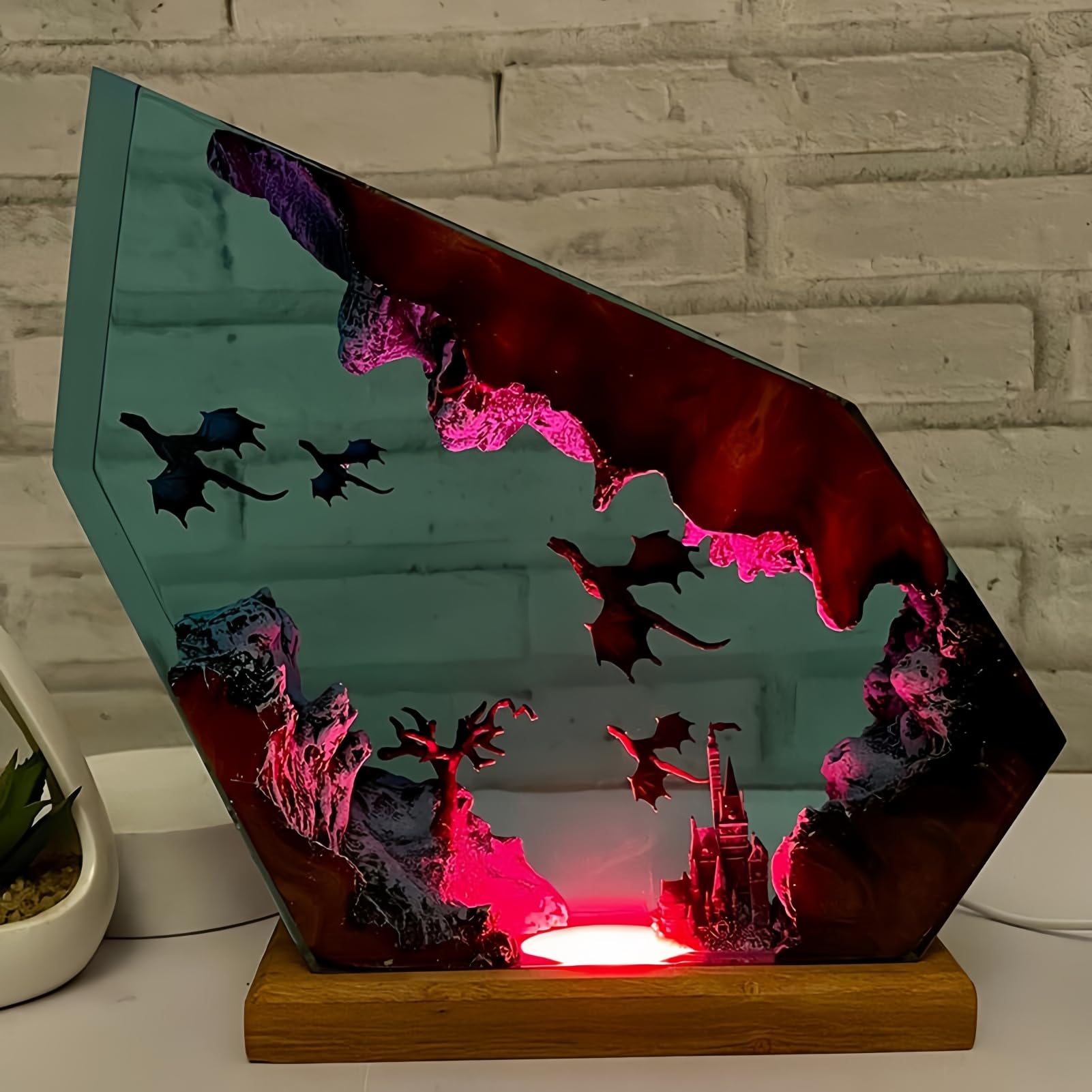 Drawelry Ocean Epoxy Resin Night Lamp 3D Sculpture Sea Animal Orca Whale Turtle with Wooden Base, Ambient LED Light for Home Decor, Unique Creative Gift (A2)