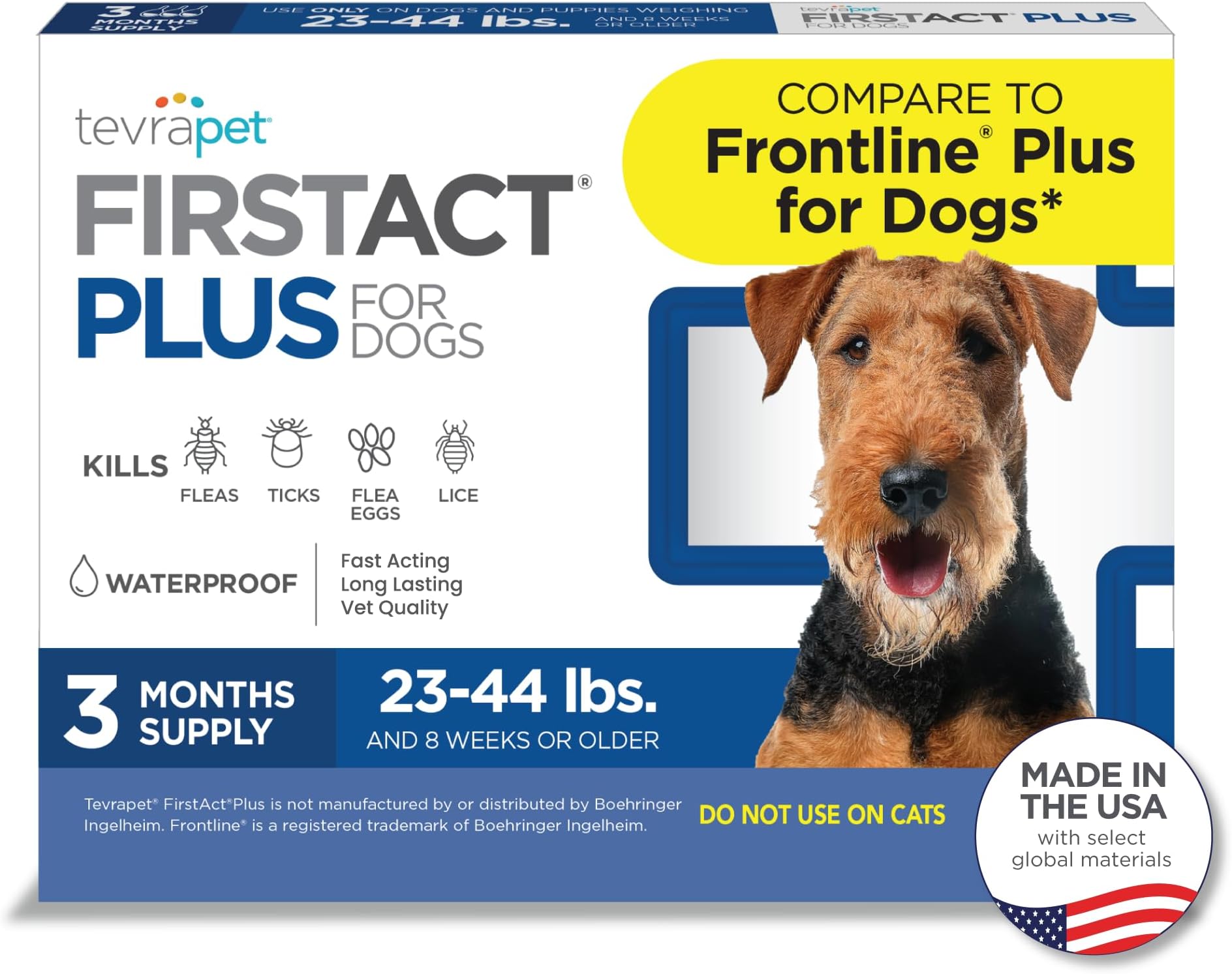 FirstAct Plus Flea Treatment for Dogs, Medium Dogs 23-44 lbs, 3 Doses, Same Active Ingredients as Frontline Plus Flea and Tick Prevention for Dogs