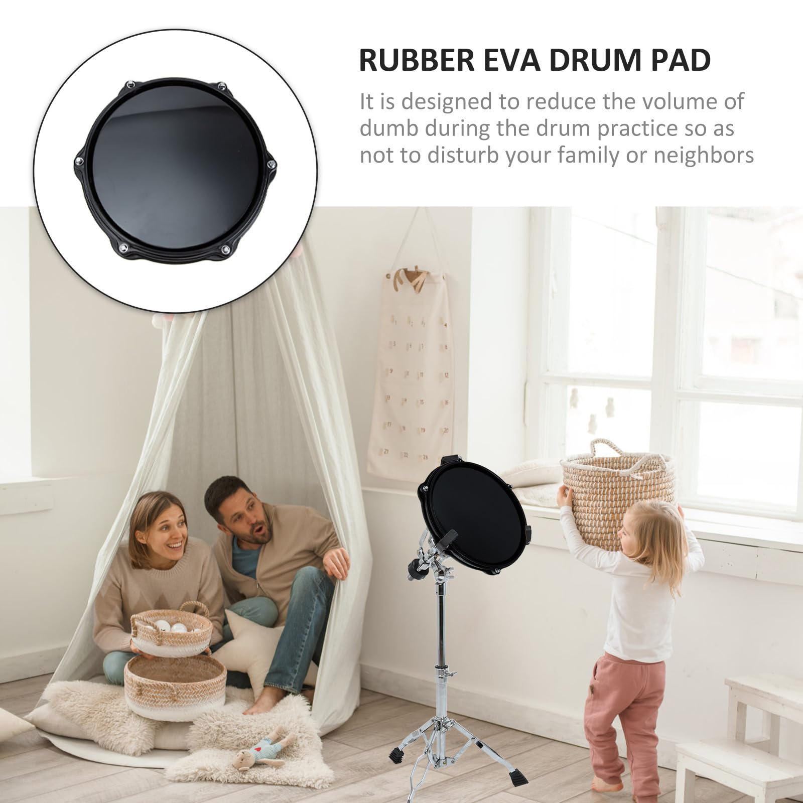 Mikikit Alfombrilla de Batería de Goma Silence Drum Mat para Práctica en Casa Reducción de Volumen y Material Eva Resistente para Bateristas