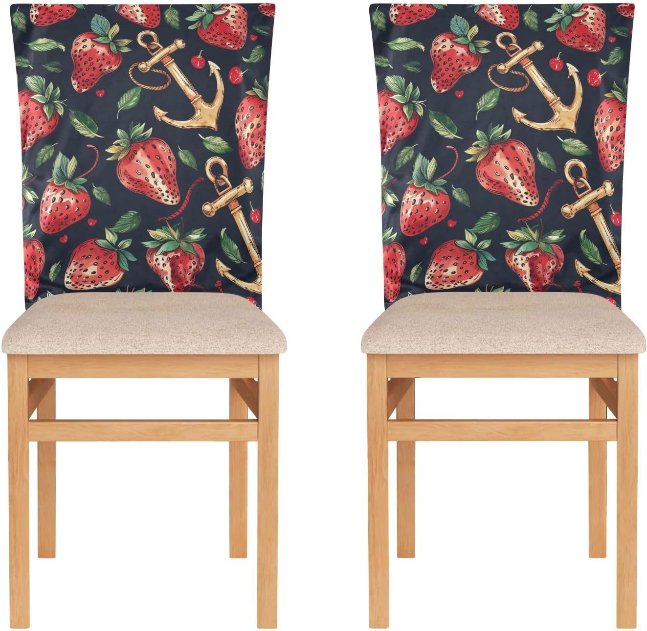 ALAZA Red Strawberry and Anchor Chair Back Cover Set of 6, Washable Reusable Removable Chair Slipcovers Decorative Chair Cover for Home Kitchen Wedding Party