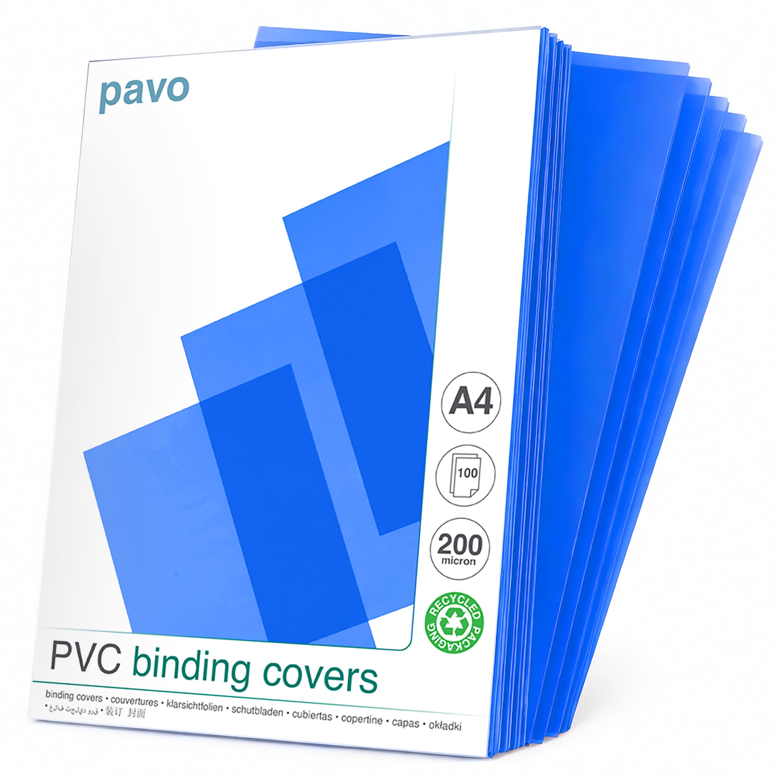 Pavo - A4 200 Micron PVC Glass Blue Cover - Clear (Pack of 100)