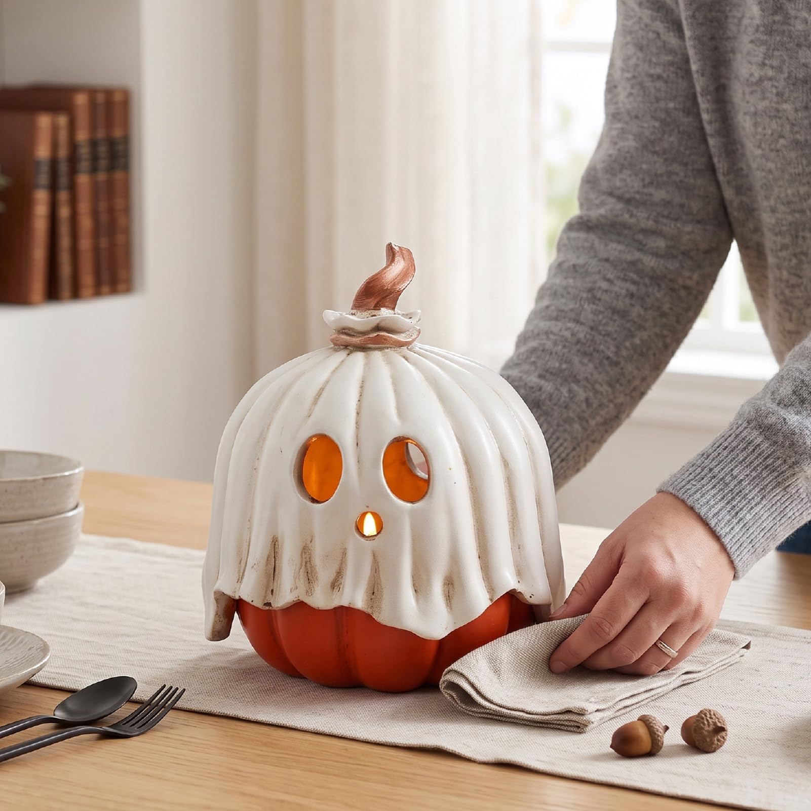 Fockety Portavelas Calabaza, Contenedor de Dulces de Resina Led sin Llama