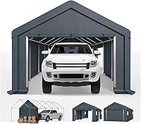 Sophia & William 13x24 ft Heavy Duty Portable Carport Garage Shelter with Roll-Up Doors & Sidewalls, Gray