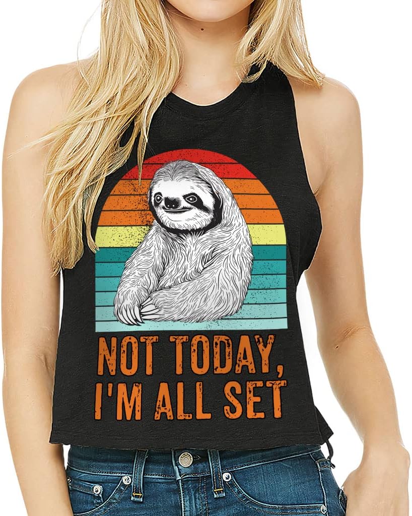 Not Today I'm All Set Racerback Cropped Tank - Word Art Women's Tank - Colorful Tank Top - Black, M