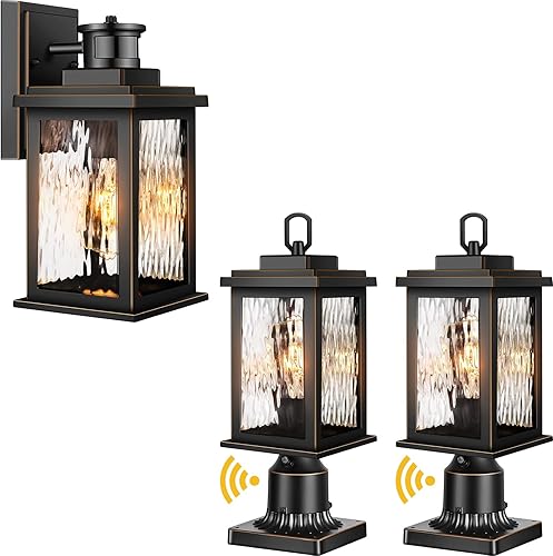 VIANIS Luces exteriores con sensor de movimiento para montaje en pared, lámpara de poste al aire libre con base de montaje en muelle