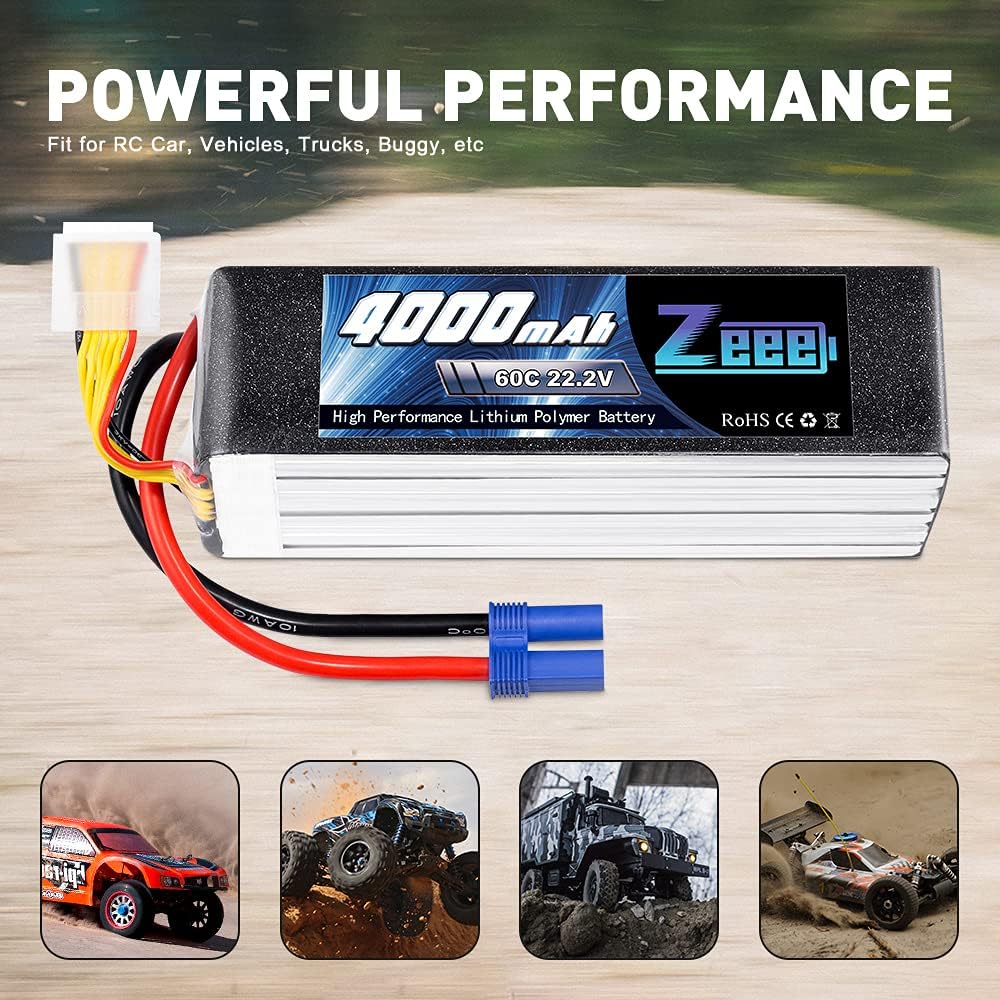 Best Cyber Monday 🔥 Zeee 22.2V 60C 4000mAh 6S Lipo Battery with EC5 Connector for RC Airplane Helicopter RC Car Truck Tank Drone Racing Hobby(2 Pack)