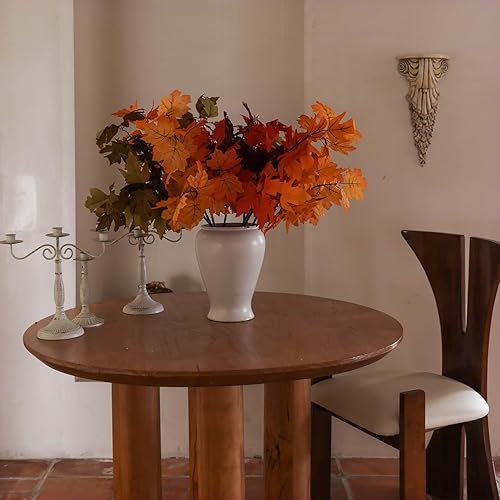 Miniatura 6 de MISSPIN Tallos artificiales de hojas de arce de otoño, 8 piezas de decoraciones de otoño para interiores y exteriores, Halloween, Acción de Gracias,