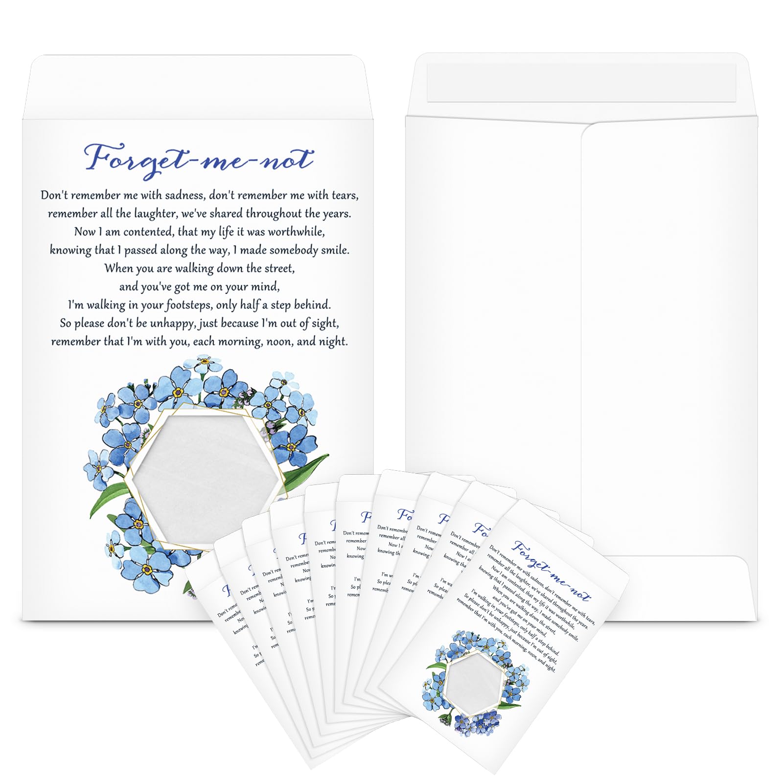 Humyoun 50 Pcs Forget Me Not Seed Packets Envelopes with Clear Window Resealable Seed Organizer Storage Bag Celebration of Life Packets for Funerals Loss of Loved One — image 1