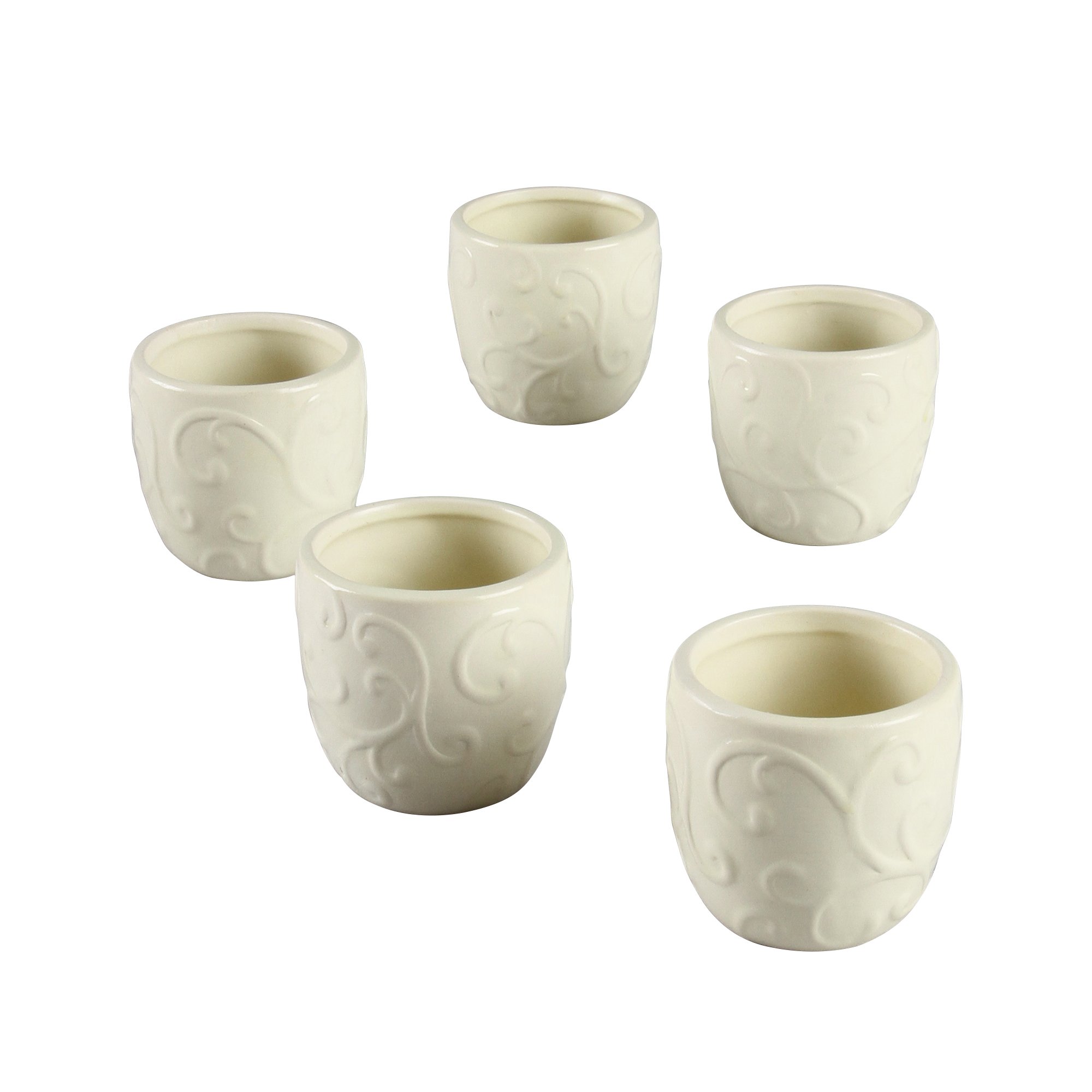 Ivy Lane DesignFlourished Round Favor Flower Pot, Ivory, Set of 5