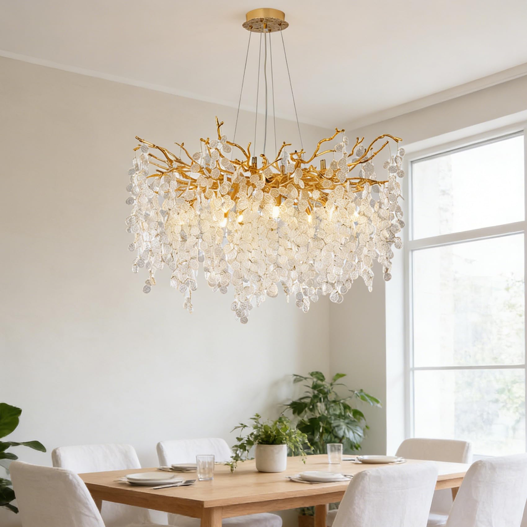 KXEcoLife Modern Tree Branch Crystal Chandelier Luxury Pendant Lighting Contemporary Large Raindrop Chandeliers for Dining Room Kitchen Bedroom Living Room,D100cm