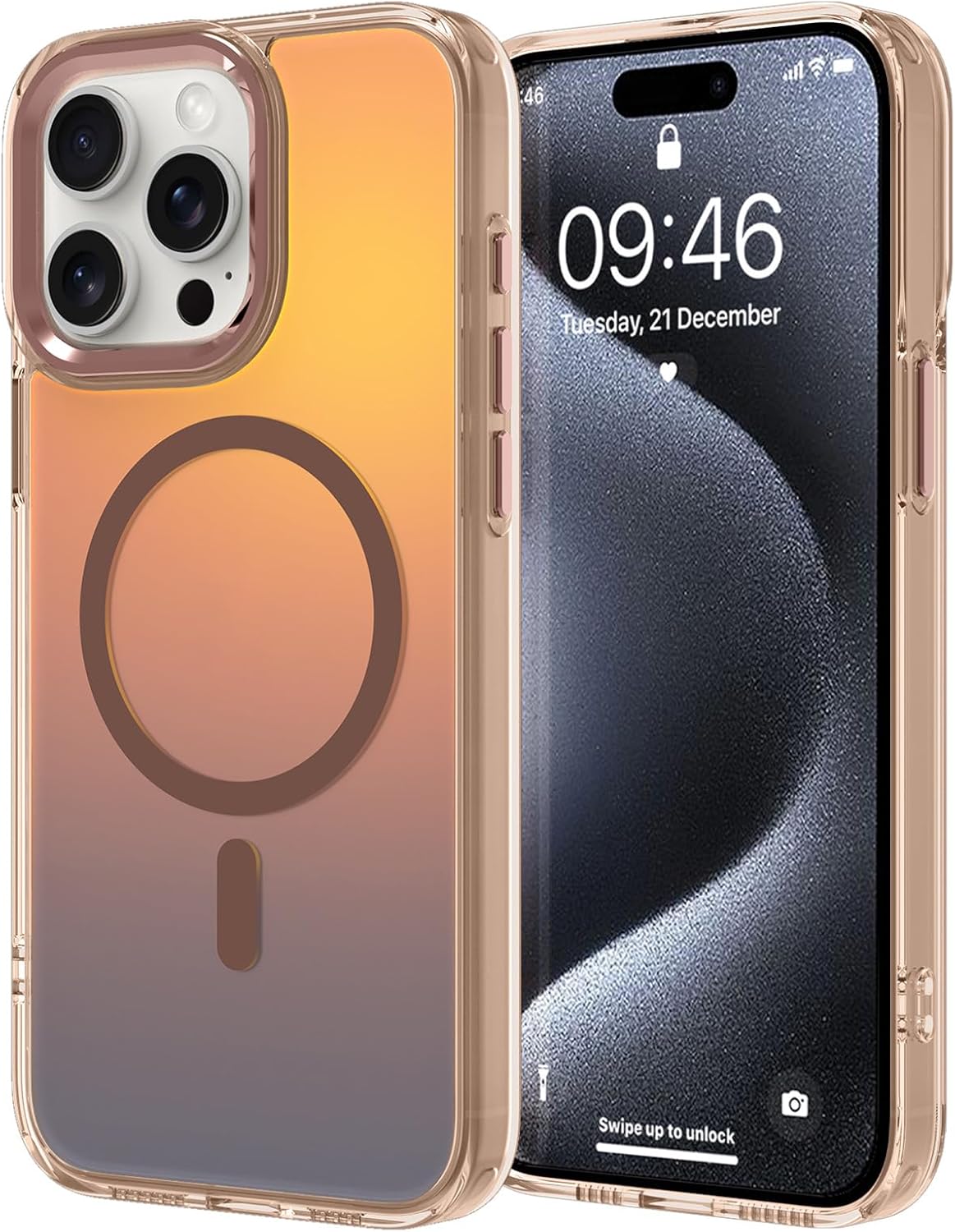 ZIYE Iridescent Case Designed for iPhone 16 Pro Compatible with Magsafe Cute Fluorescent Laser Design Shockproof Protective Phone Cover for Women Girls Men Desert Gold