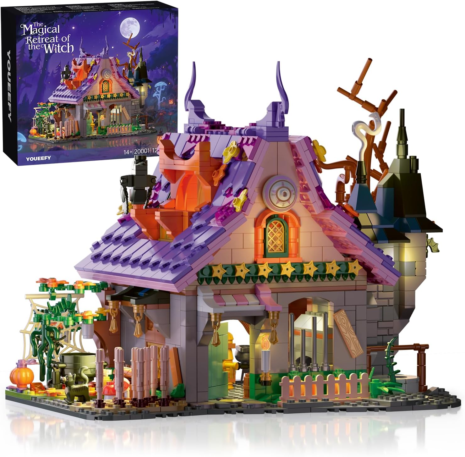 Magic House Set for Witches and Witches Building Set with Lights, Over 1200 Halloween Haunted House Building Blocks for Kids and Adults 14 Halloween and Christmas (The Magical Retreat of The Witch)