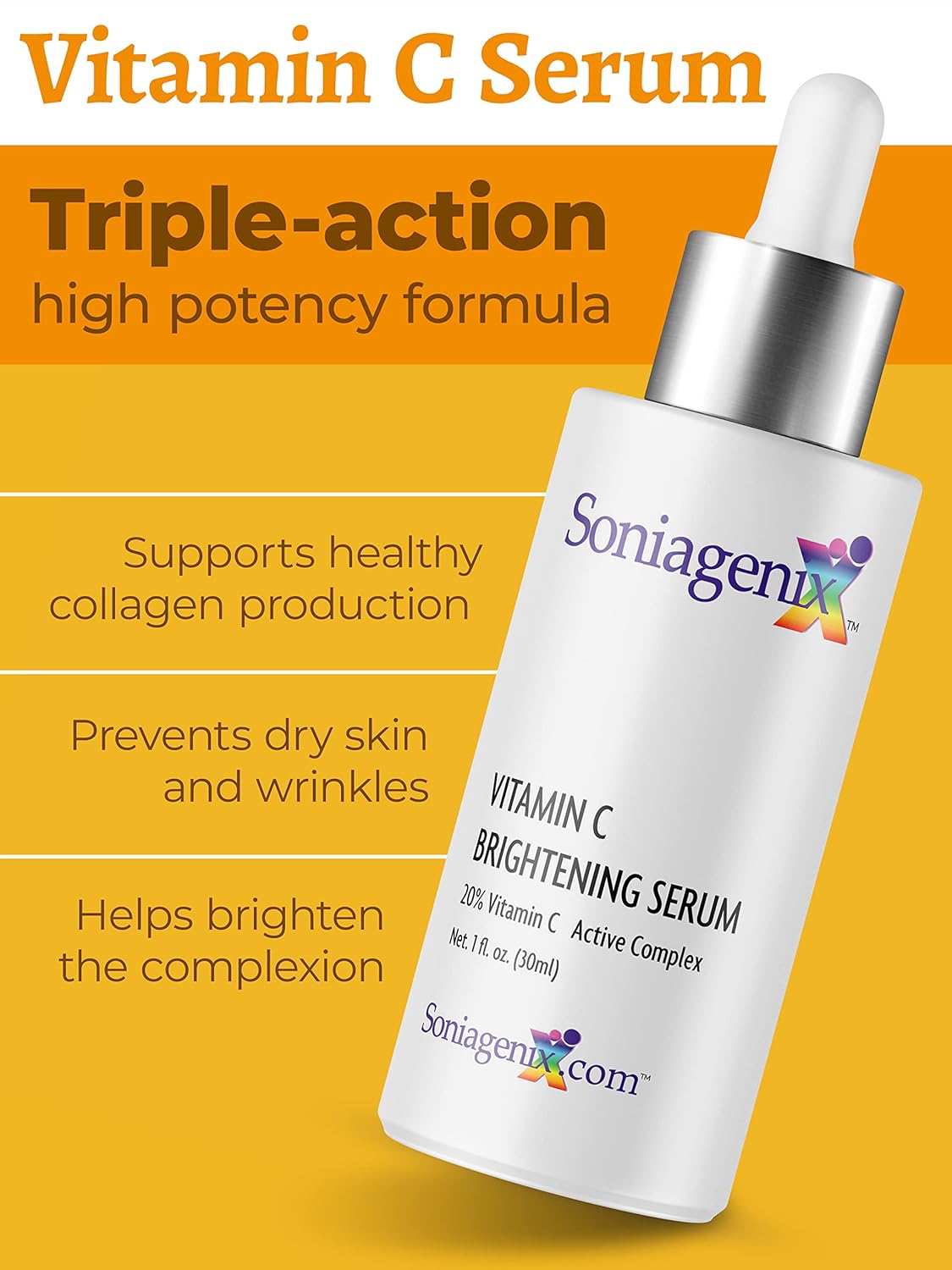 Brightening 20% Vitamin C Serum for Face Anti Aging with Pure L-ascorbic acid Antioxidant Collagen Stimulating, Hydrating & Brightening for Dry Skin, Fine Lines and Wrinkles, 1 fl oz