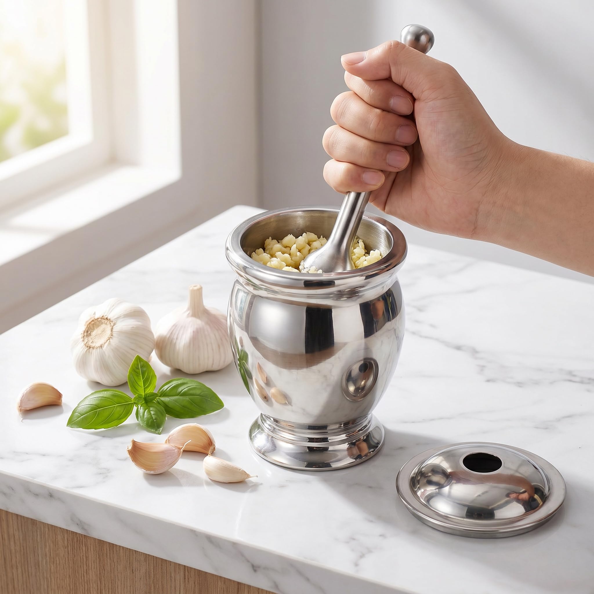 Mörser- Und Stößel-Set, Gewürzmühle Aus Edelstahl, Mit 24 cm Langem, Flachem Stößel, 220 Ml Fassungsvermögen, Aus Massivem Guss, Labor-mischwerkzeug Zum Mahlen Harter Zutaten