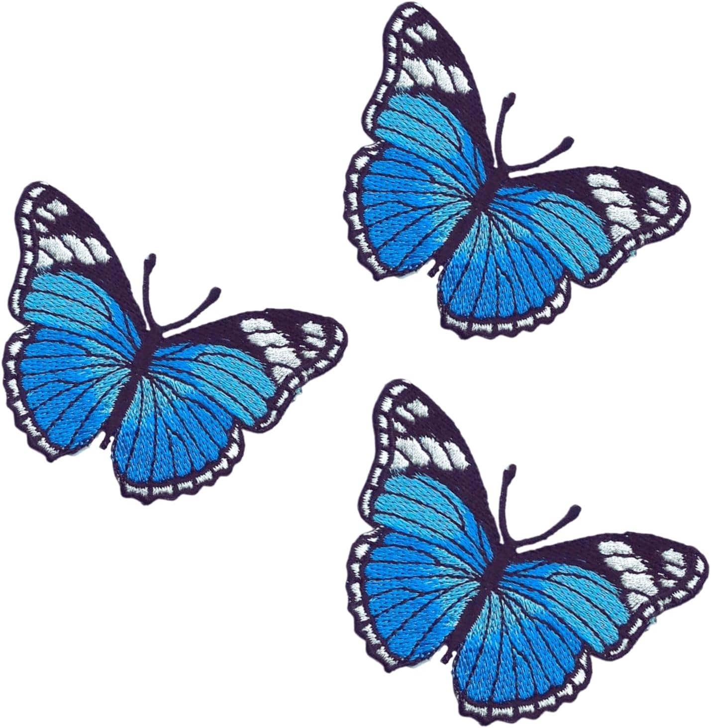 3 Iron On Patches, Butterfly Embroidered Applique Patches