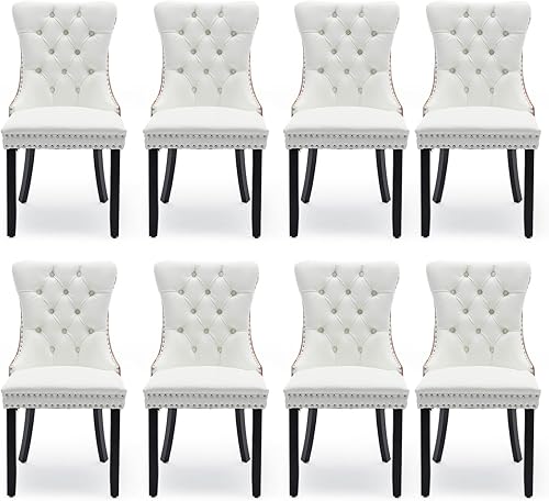 Miniatura 121 de Juego de 6 Sillas de Comedor Tapizadas en Terciopelo, Sillas Laterales de Cocina de Estilo Moderno con Ribete de Tachuelas y Patas de Madera, Anillo