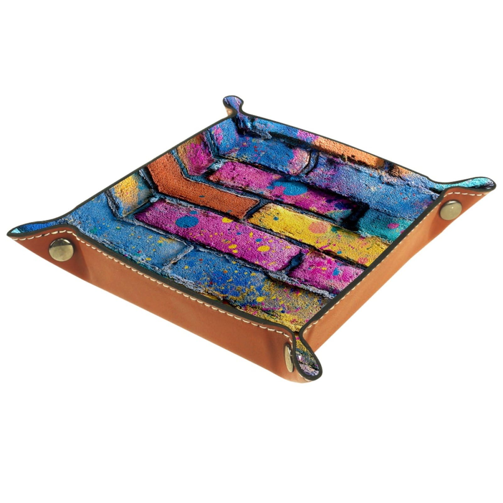VAPOKF Colored Brick Wall Dice Trays Quadrilateral Dice Folding Tray Microfiber Leather Holder for Table Games RPG DND, 20.5 × 20.5 cm