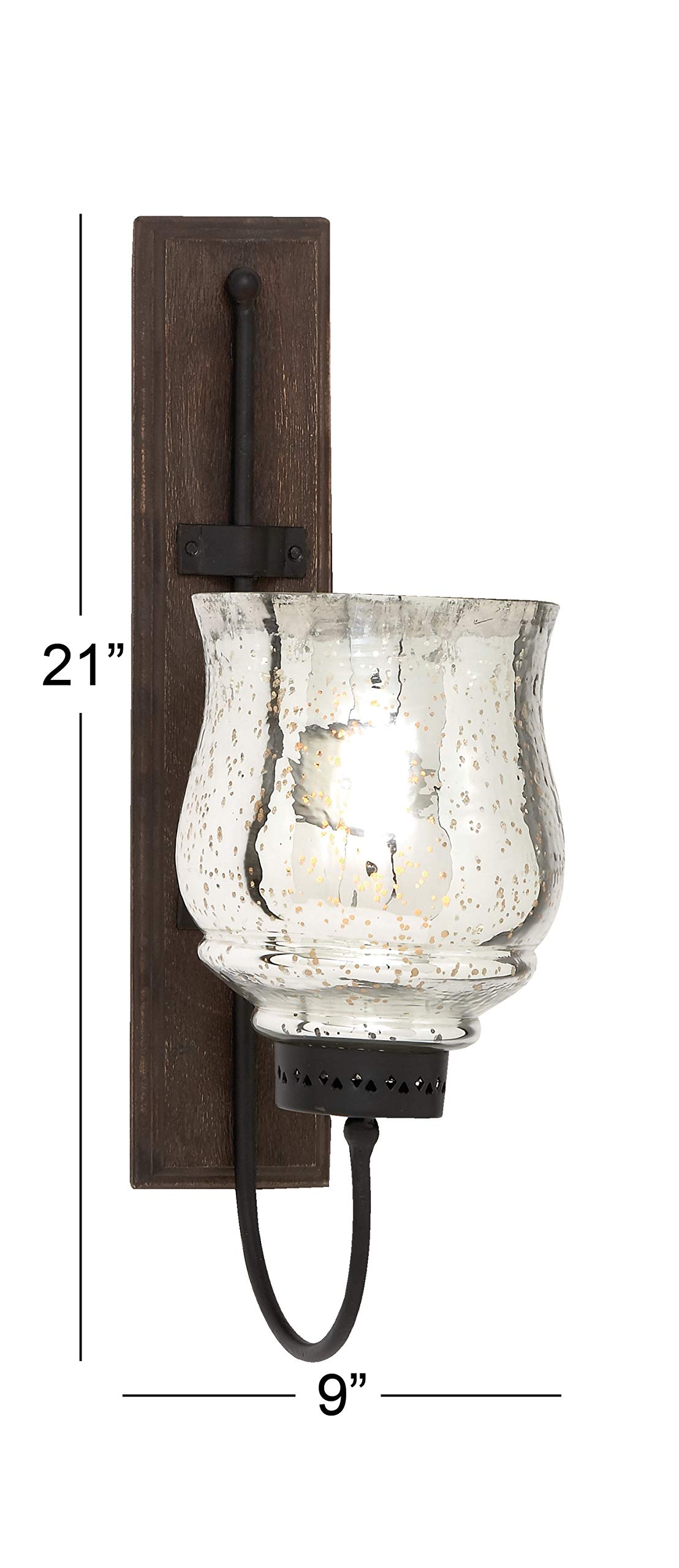 Deco 79 Madera Metal Candle Sconce, 9 por 21 Pulgadas