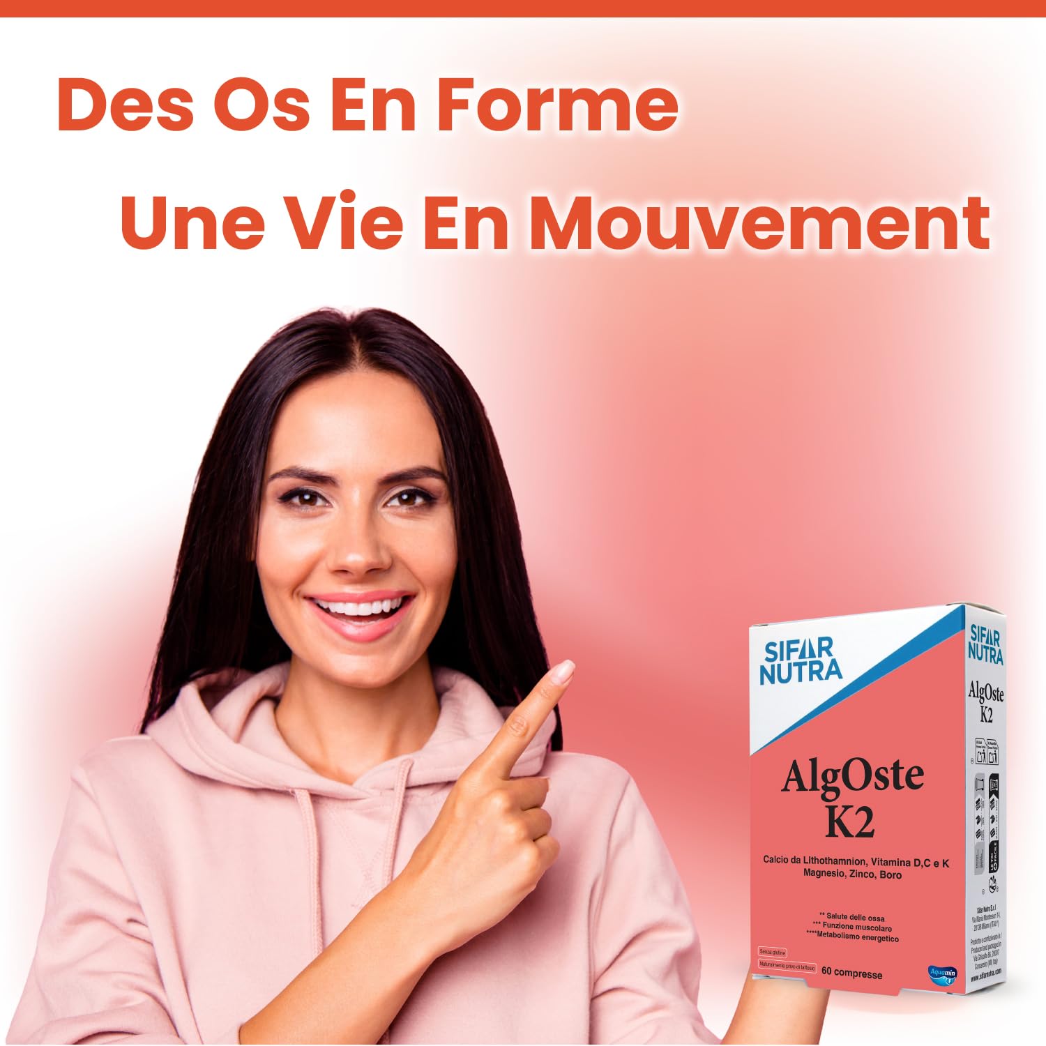 Algoste K2 | Complément alimentaire pour les os avec calcium de Lithothamnion (Aquamin F), vitamines K2 et D3, magnésium, vitamine C, zinc et bore | 180 comprimés (3 boîtes de 60)