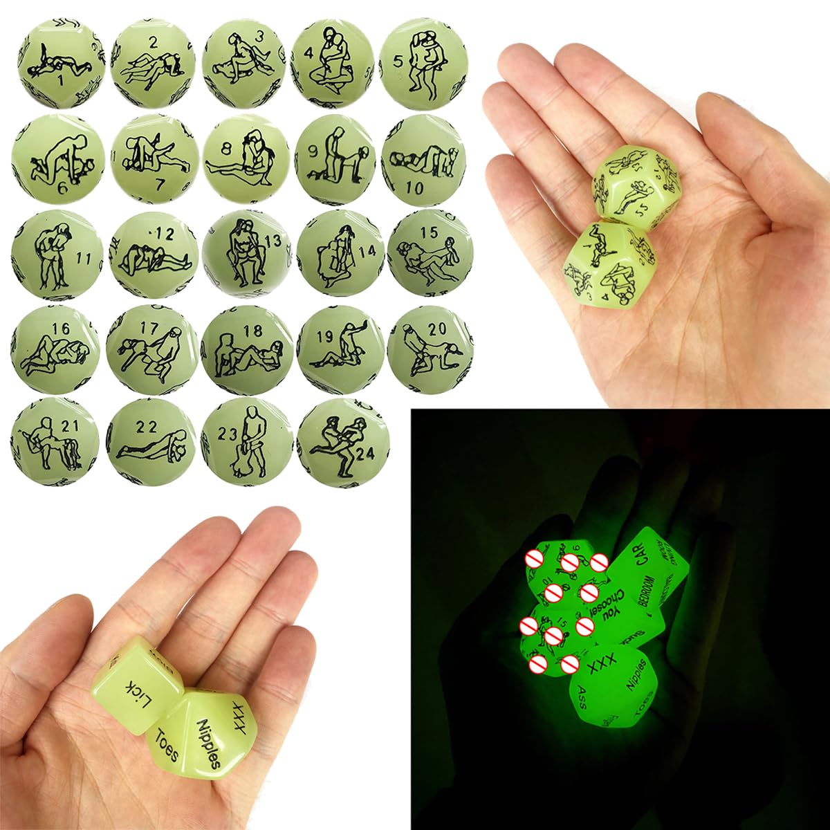 Dadi da gioco fosforescenti verdi per illuminare la notte con giochi e divertimento!